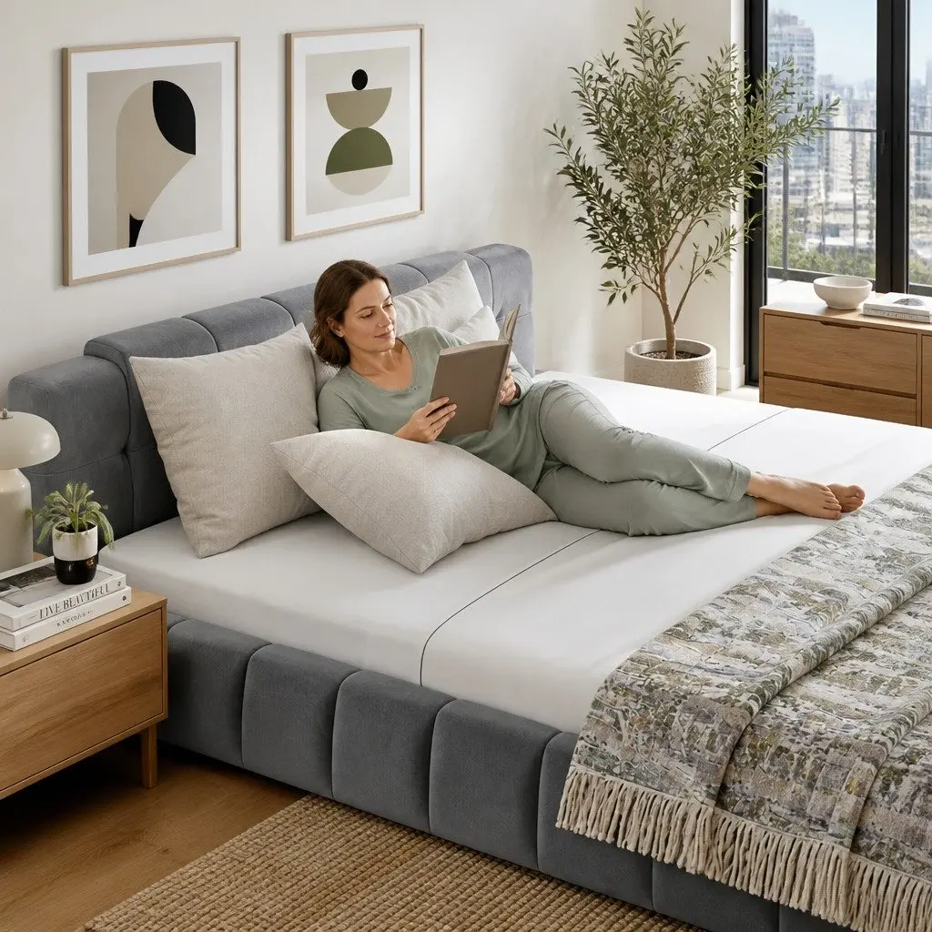 Queen Size Bed Frame Cloud Headboard Plush Velvet Modern Platform Base