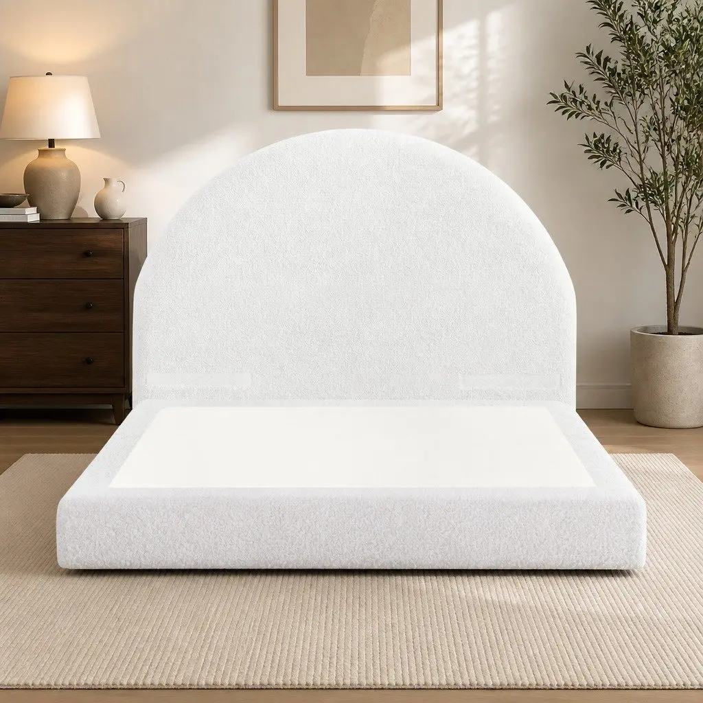 Double Bed Frame Boucle Fabric Vacuum Compressed Tool-Free Instant Expansion Removable Washable Cover