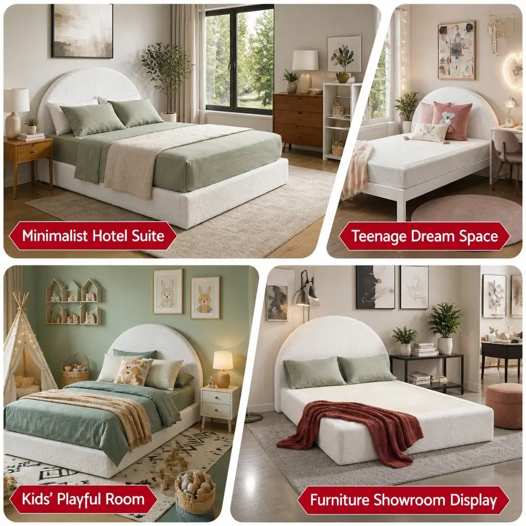 Double Bed Frame Boucle Fabric Vacuum Compressed Tool-Free Instant Expansion Removable Washable Cover