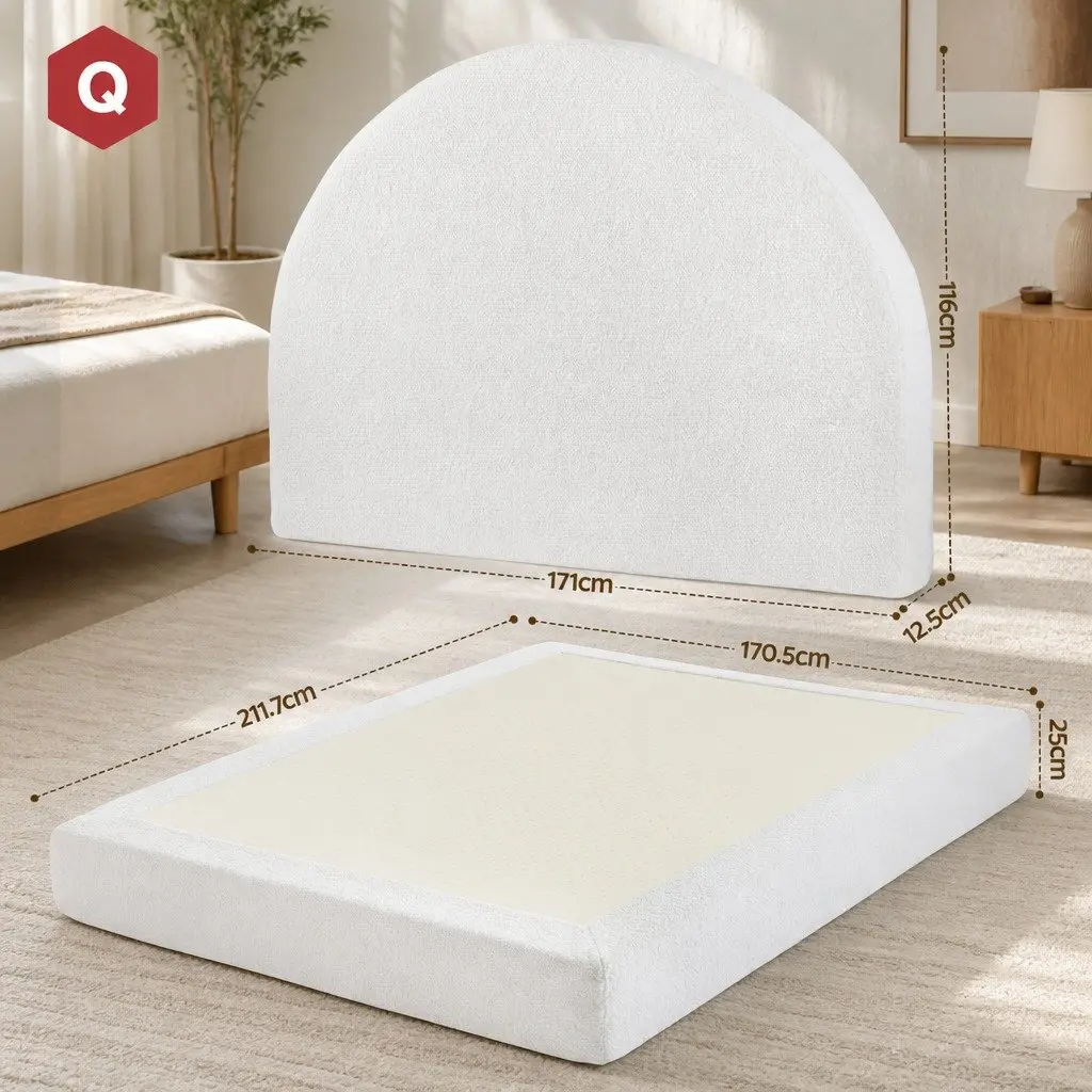 Queen Bed Frame Boucle Fabric Vacuum Compressed No Assembly Removable Washable