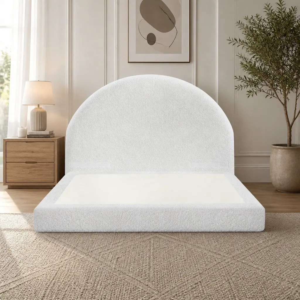 Queen Bed Frame Boucle Fabric Vacuum Compressed No Assembly Removable Washable