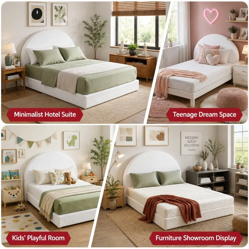 Queen Bed Frame Boucle Fabric Vacuum Compressed No Assembly Removable Washable