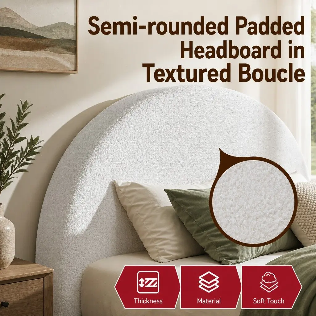 Queen Bed Frame Boucle Fabric Vacuum Compressed No Assembly Removable Washable