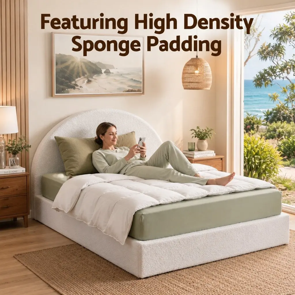 Queen Bed Frame Boucle Fabric Vacuum Compressed No Assembly Removable Washable