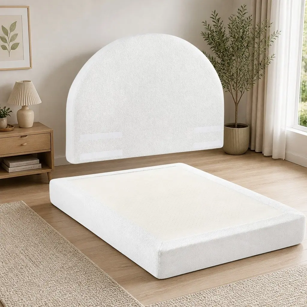Queen Bed Frame Boucle Fabric Vacuum Compressed No Assembly Removable Washable