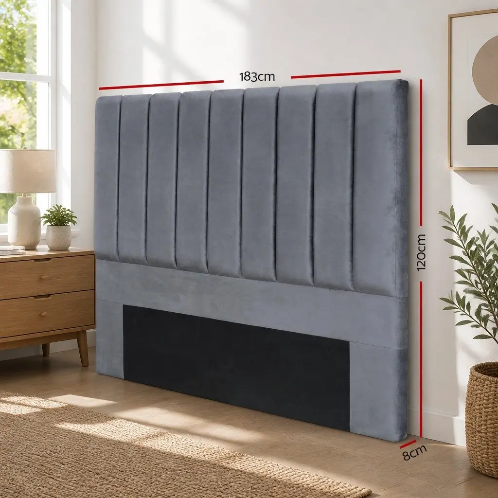 King Bed Headboard Grey Velvet Upholstered Art Deco 183cm x 120cm x 8cm