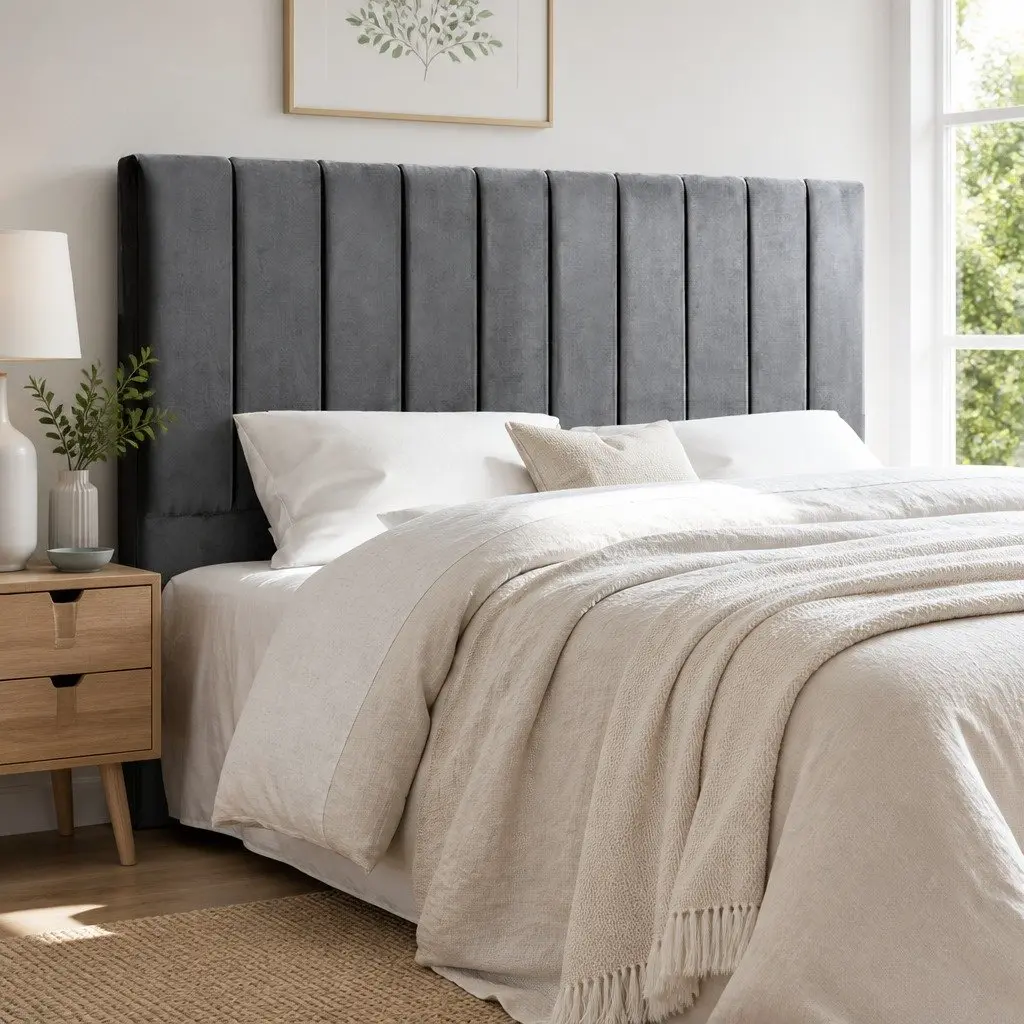 King Bed Headboard Grey Velvet Upholstered Art Deco 183cm x 120cm x 8cm