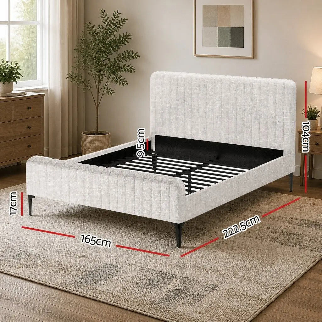 Queen Size Bed Frame Beige Upholstered Fabric with Matching Headboard and Foot