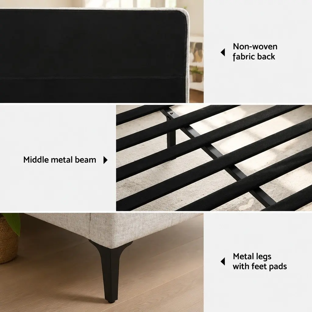 Queen Size Bed Frame Beige Upholstered Fabric with Matching Headboard and Foot