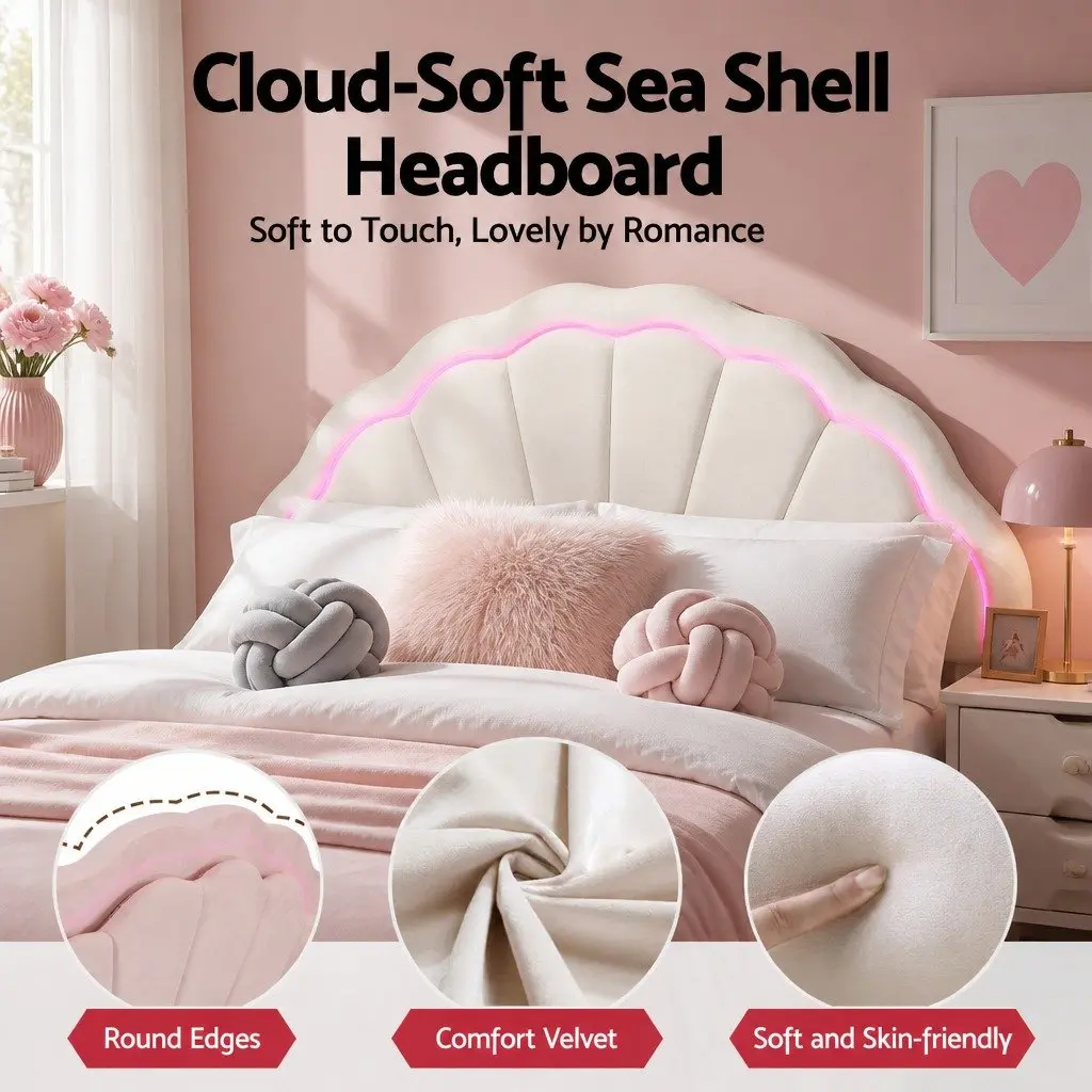 Double Bed Frame Upholstered LED Headboard with Storage Drawers 155W x 200L x 122H cm