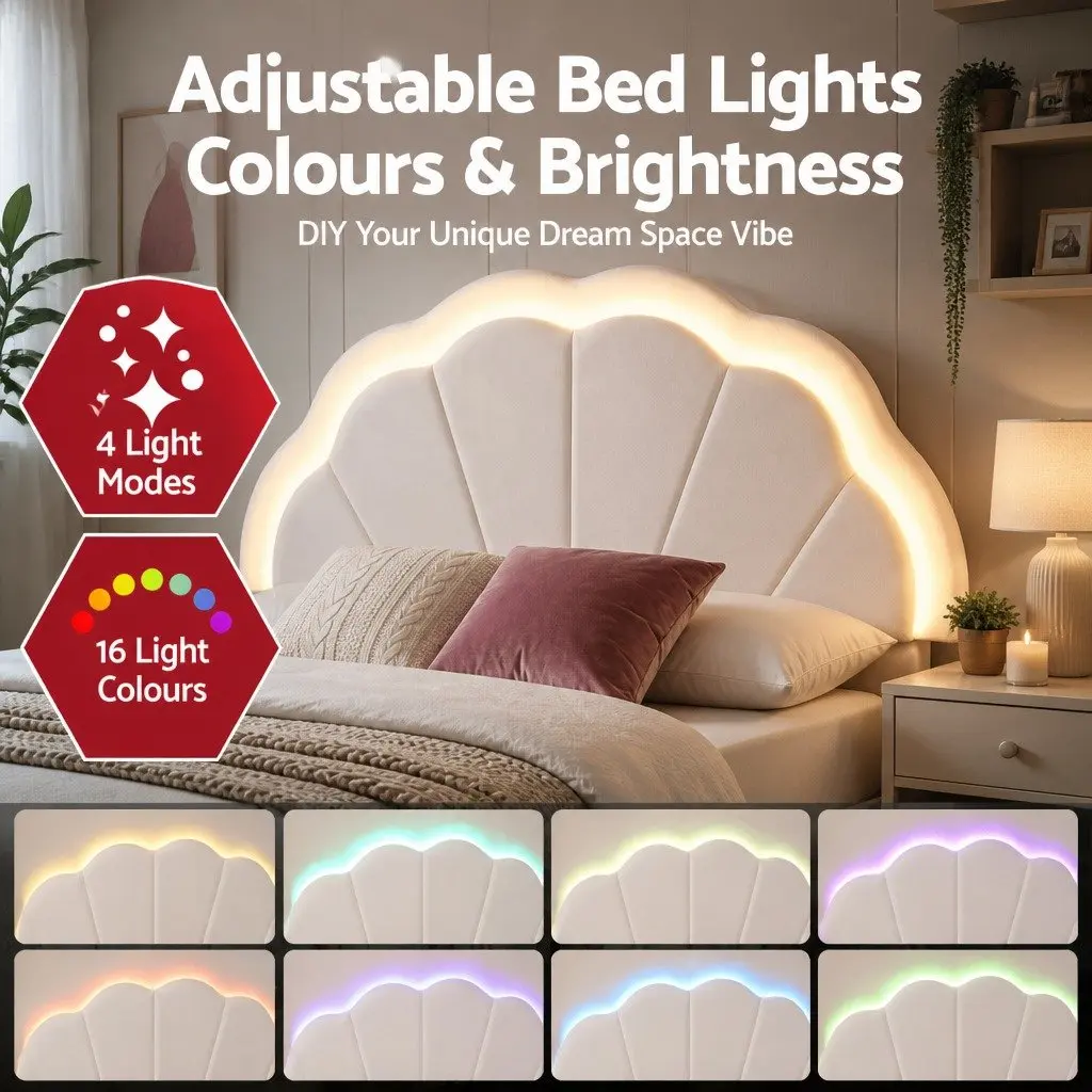 King Single Bed Frame Upholstered with Storage Drawer LED Headboard 125W x 215L x 122H cm