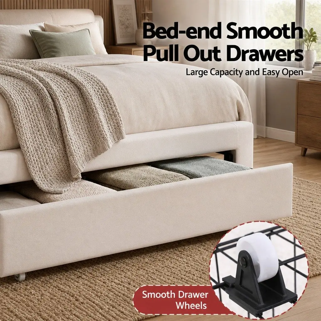 King Single Bed Frame Upholstered with Storage Drawer LED Headboard 125W x 215L x 122H cm