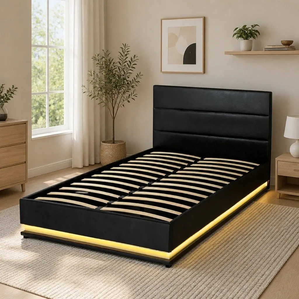 King Single Bed Frame with Storage & LED Lights