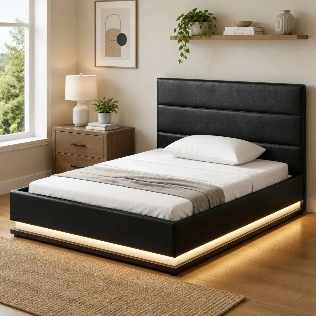 King Single Bed Frame with Storage & LED Lights