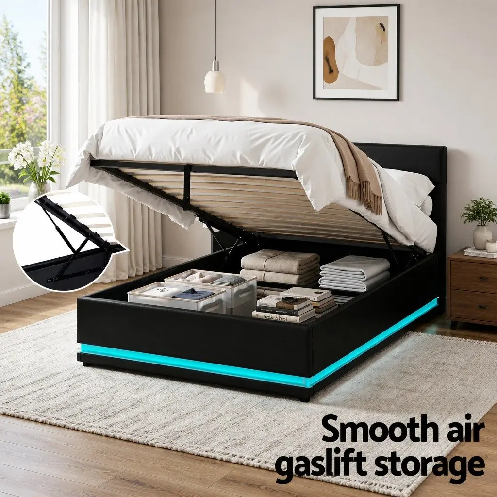 King Single Bed Frame with Storage & LED Lights