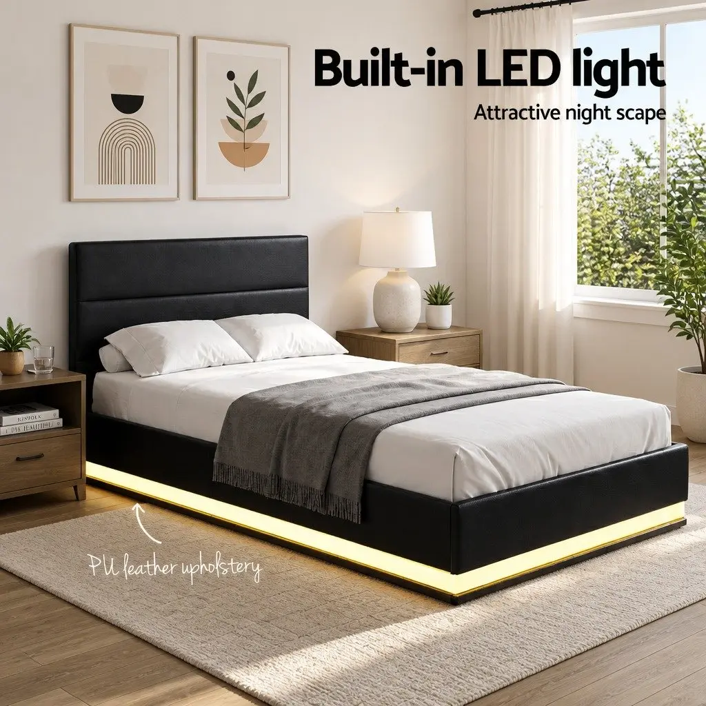 King Single Bed Frame with Storage & LED Lights