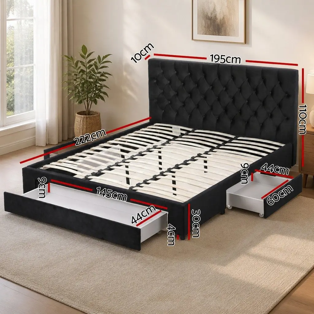 King Bed Frame Upholstered with Storage Drawers and Charging Station USB Type-C 195W x 222L x 110H cm