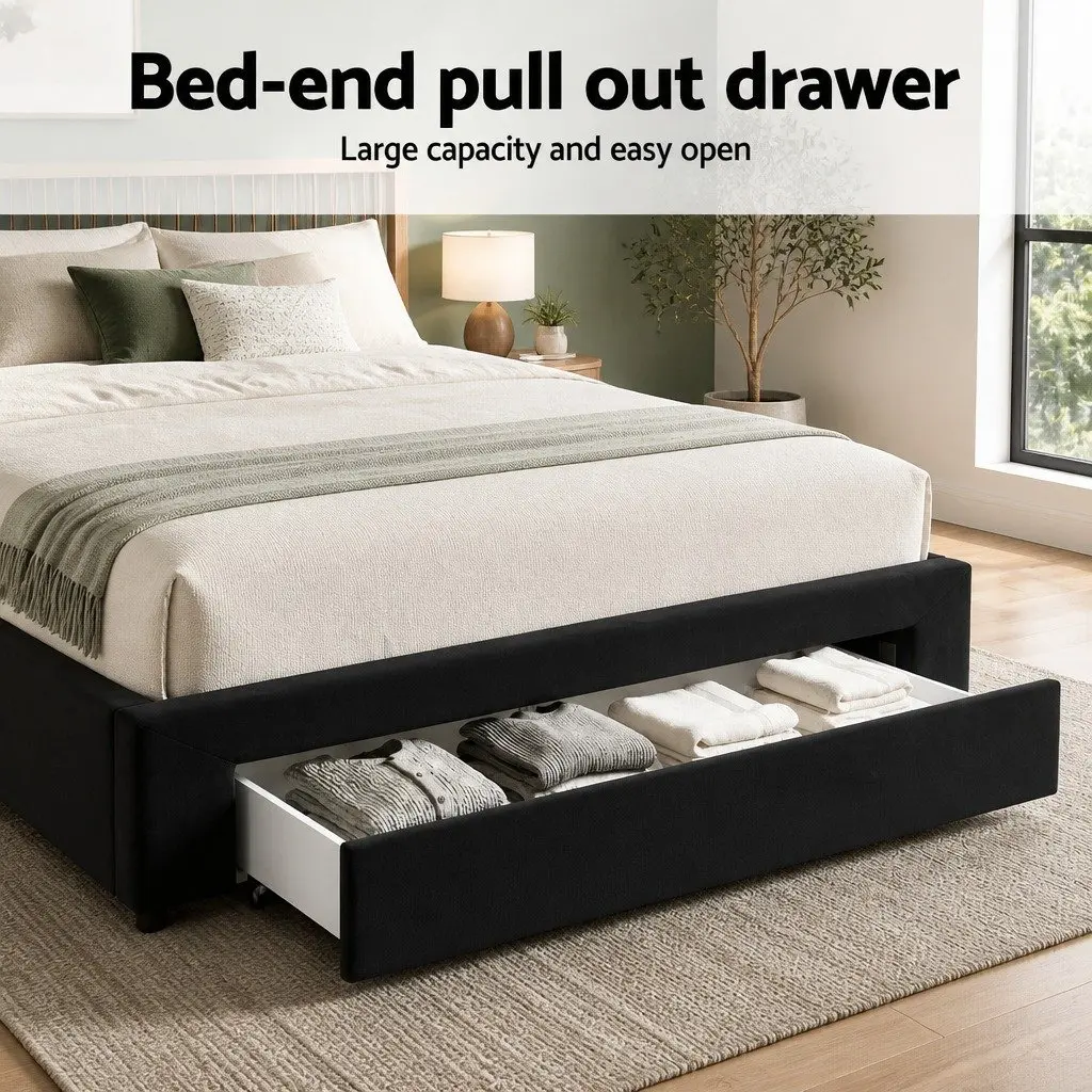 Queen Upholstered Bed Frame with Storage Drawers and Charging Station USB Type-C