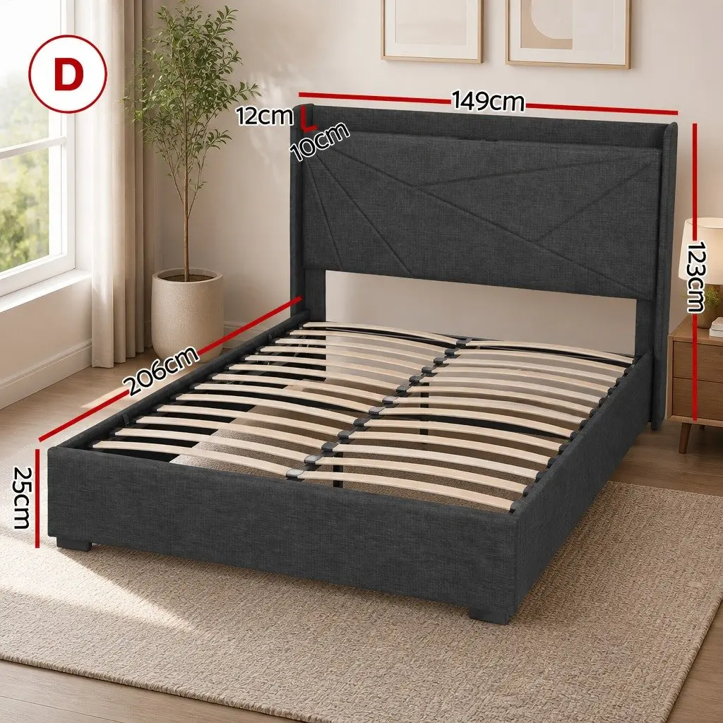 Double Bed Frame Gas Lift Storage Upholstered Headboard with Charging Ports