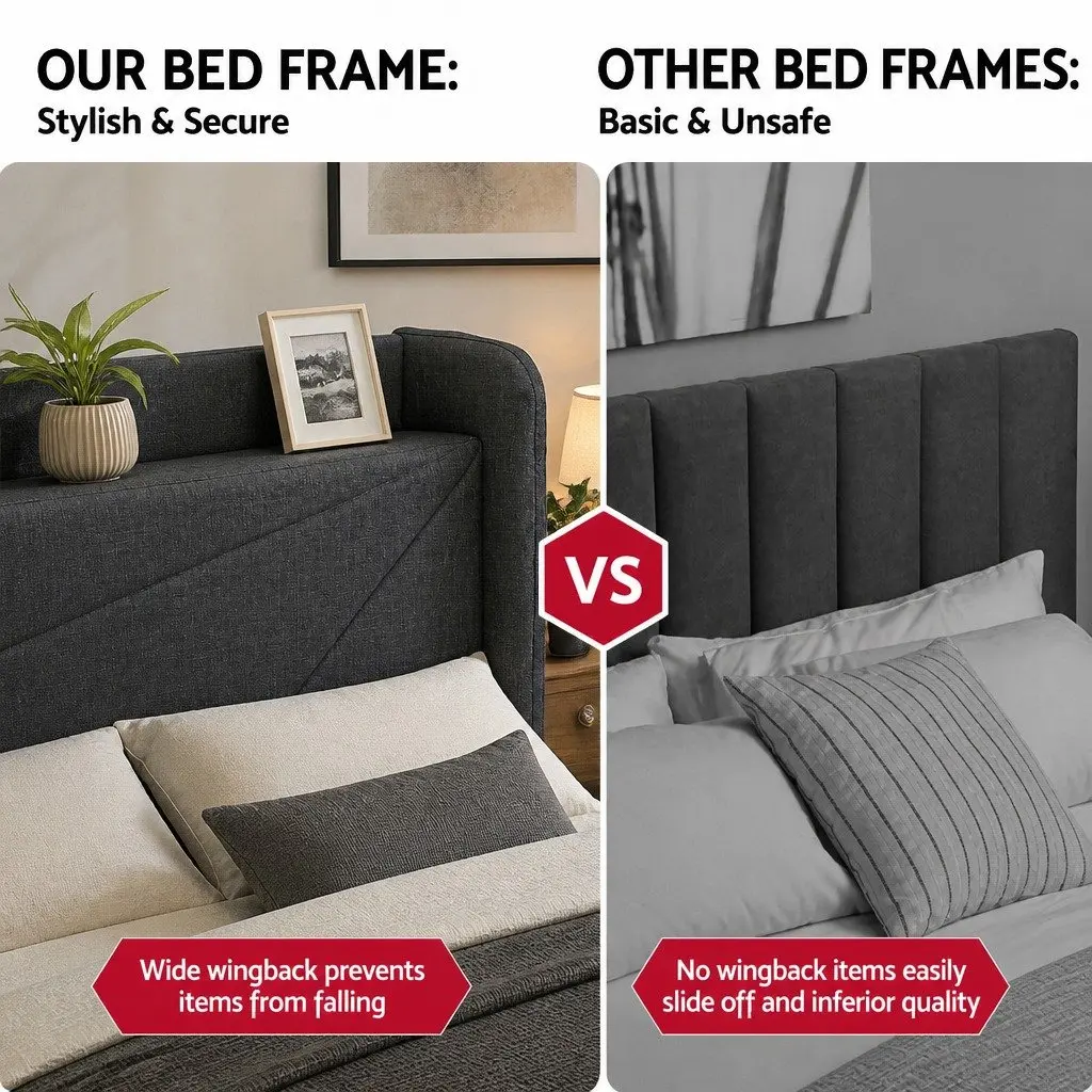 Double Bed Frame Gas Lift Storage Upholstered Headboard with Charging Ports