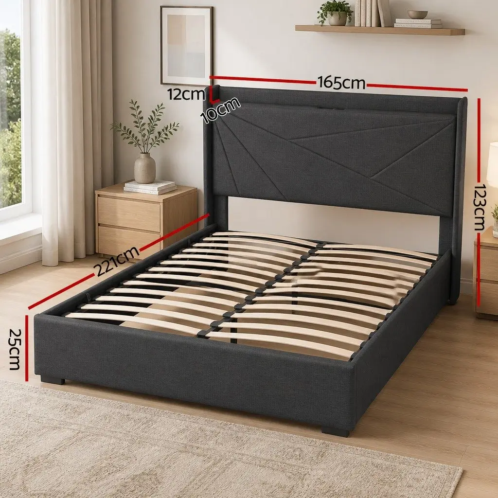 Queen Bed Frame with Storage and Charging Ports