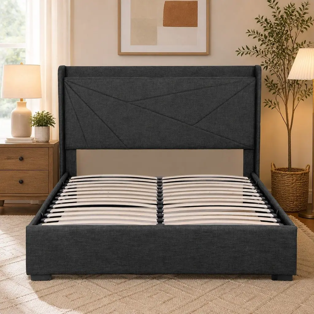 Queen Bed Frame with Storage and Charging Ports