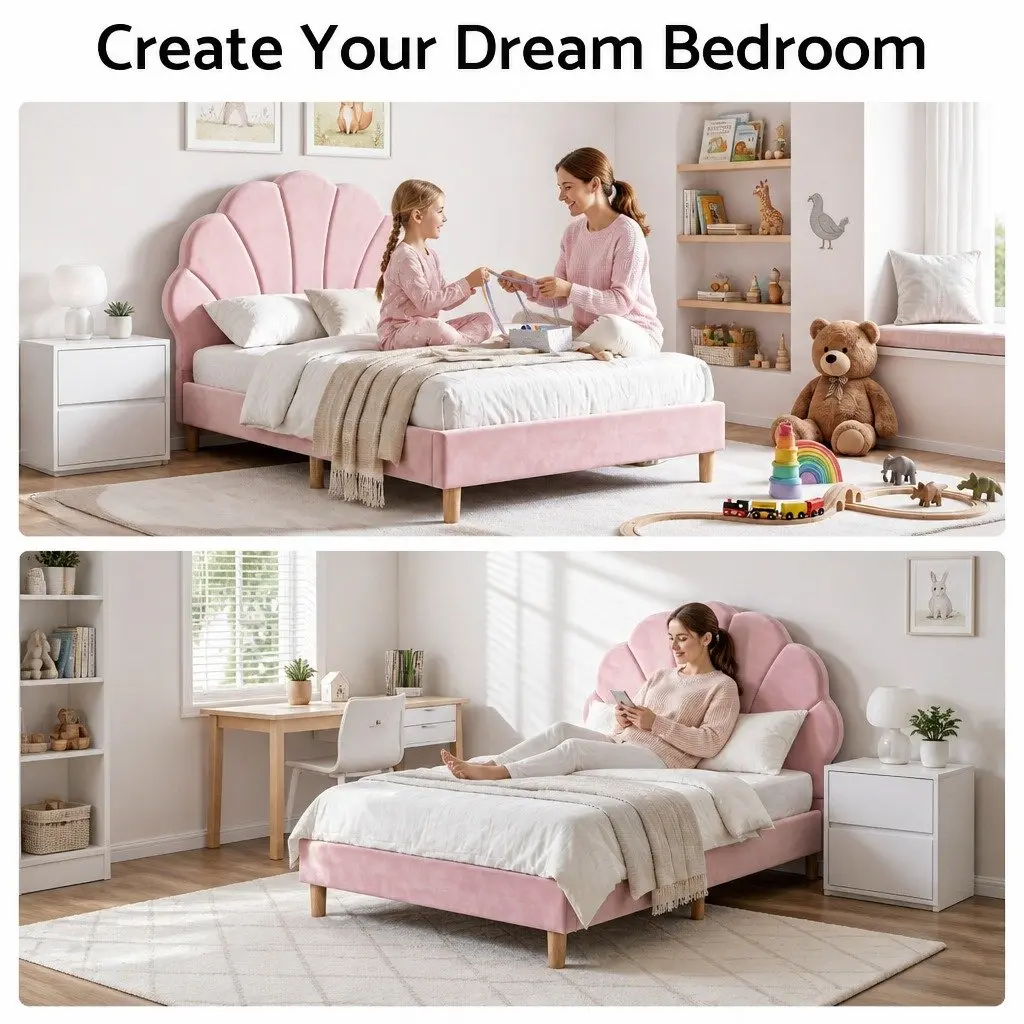 Single Bed Frame with Scallop Headboard