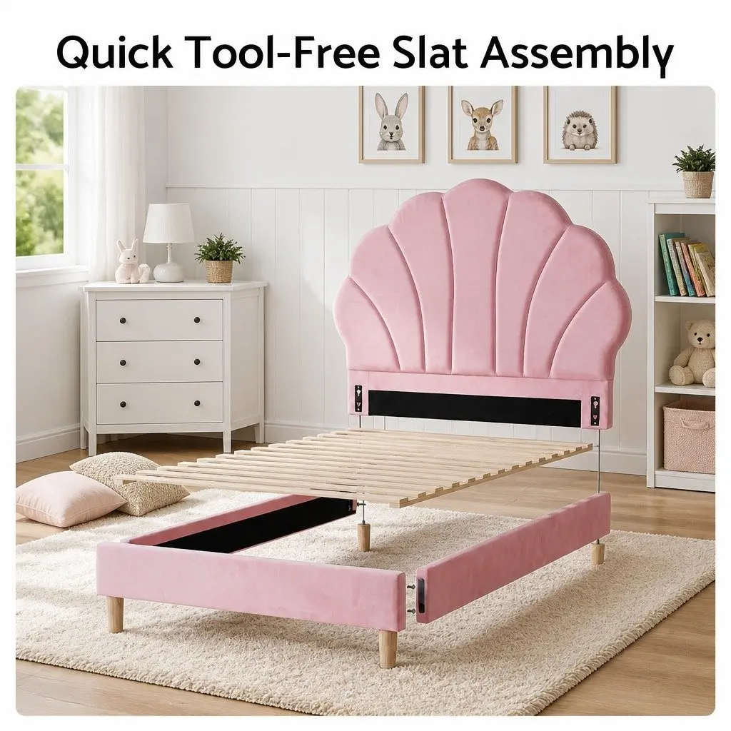 Single Bed Frame with Scallop Headboard