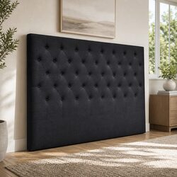 King Size Bed Head Upholstered Fabric Headboard Button Tufted Design Charcoal