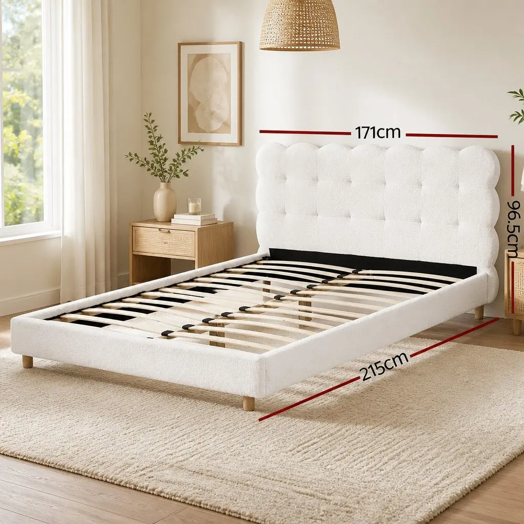 Queen Bed Frame with Boucle Upholstery