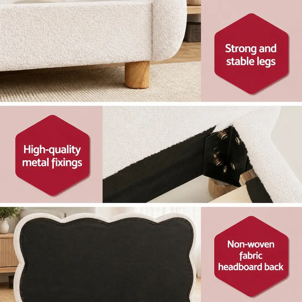 Queen Bed Frame with Boucle Upholstery