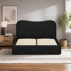 Queen Size Bed Frame Upholstered Boucle Fabric Wooden Slat Support Padded