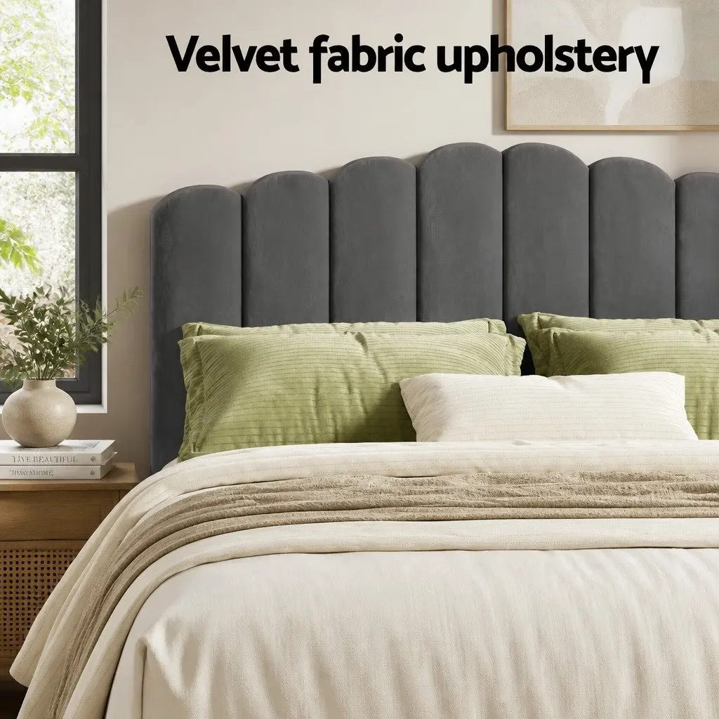 King Size Bed Frame with Gas Lift Storage Grey Velvet Upholstered Padded Headboard