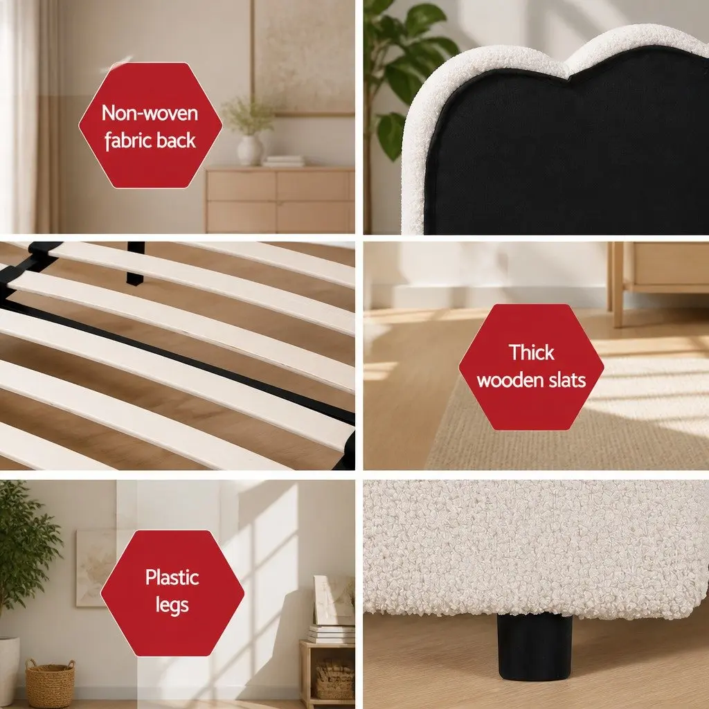 King Size Bed Frame Upholstered Boucle Gas Lift Storage Padded Headboard