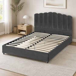 Chic Queen Size Bed Frame with Gas Lift Storage for Your Space