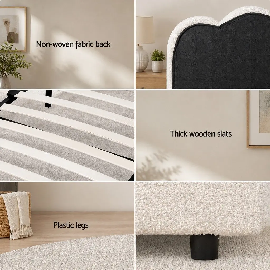 Queen Size Bed Frame Gas Lift Storage Padded Headboard Boucle Upholstered
