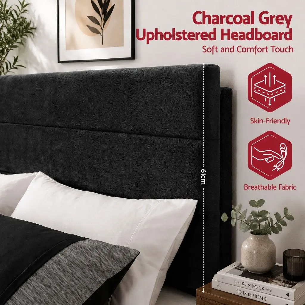 Queen Bed Frame Upholstered Platform Base Geometric Headboard Black Velvet 156W x 209L x 110H cm