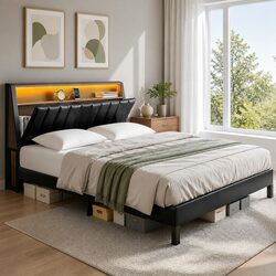 Friendly Queen Bed Frame with LED and Charging Ports