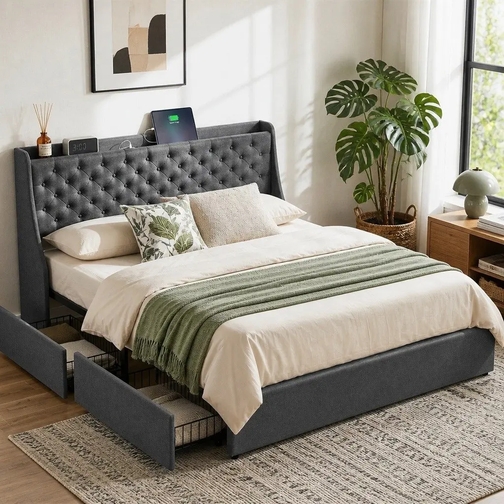 King Bed Frame with Storage and Style