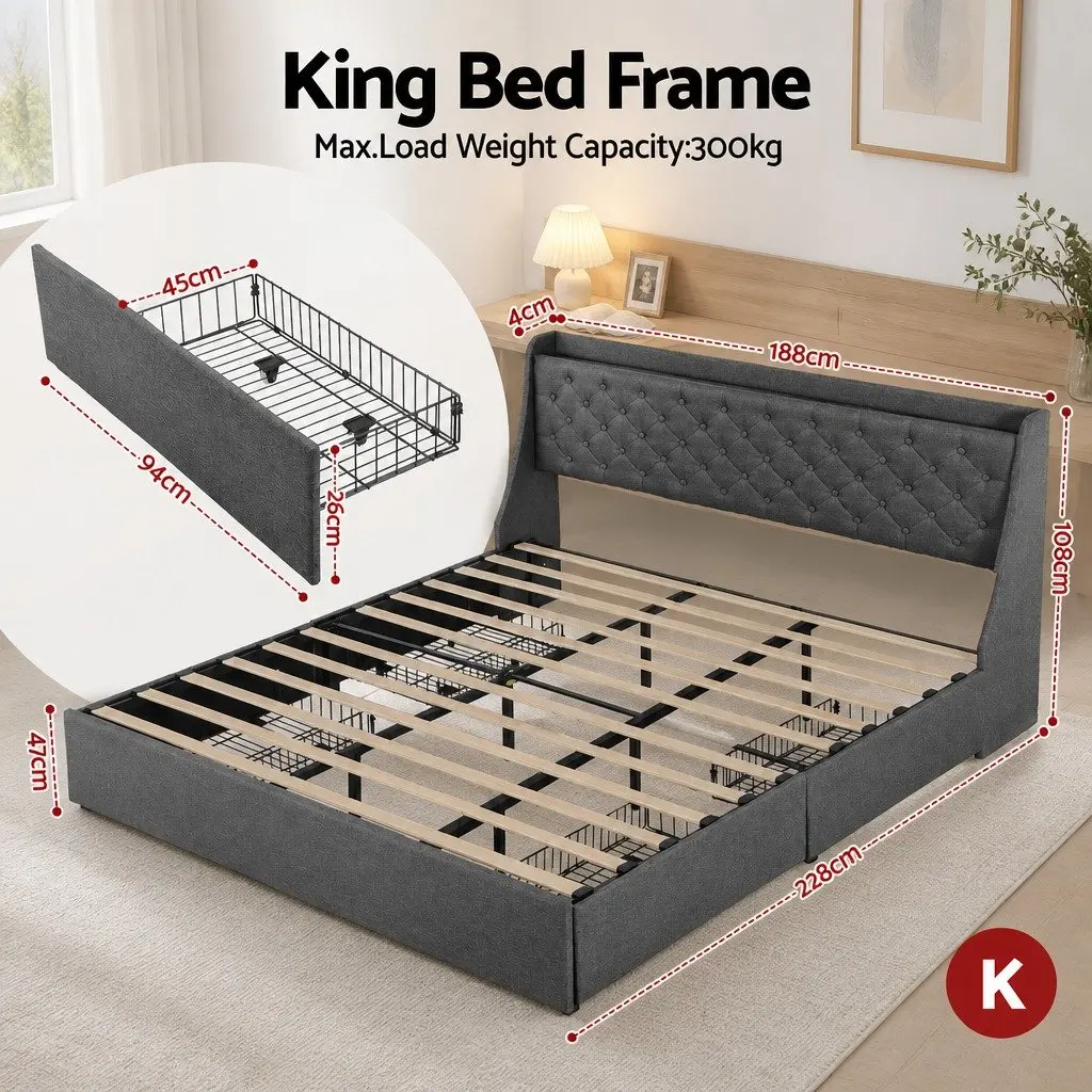 King Bed Frame with Storage and Style