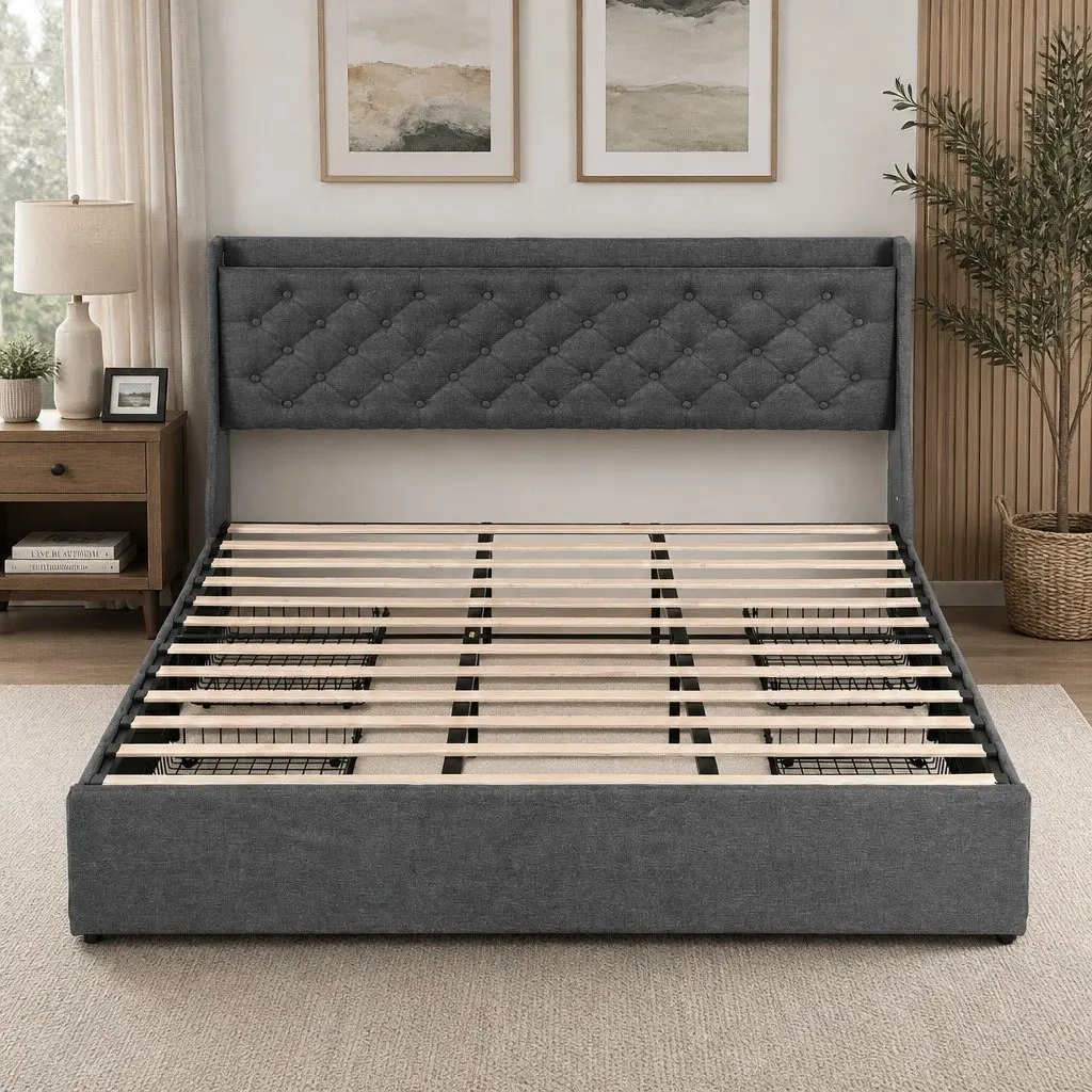 King Bed Frame with Storage and Style