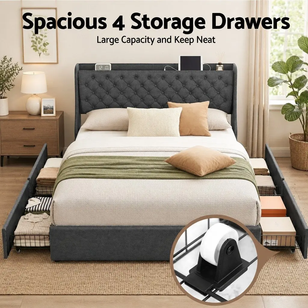 King Bed Frame with Storage and Style