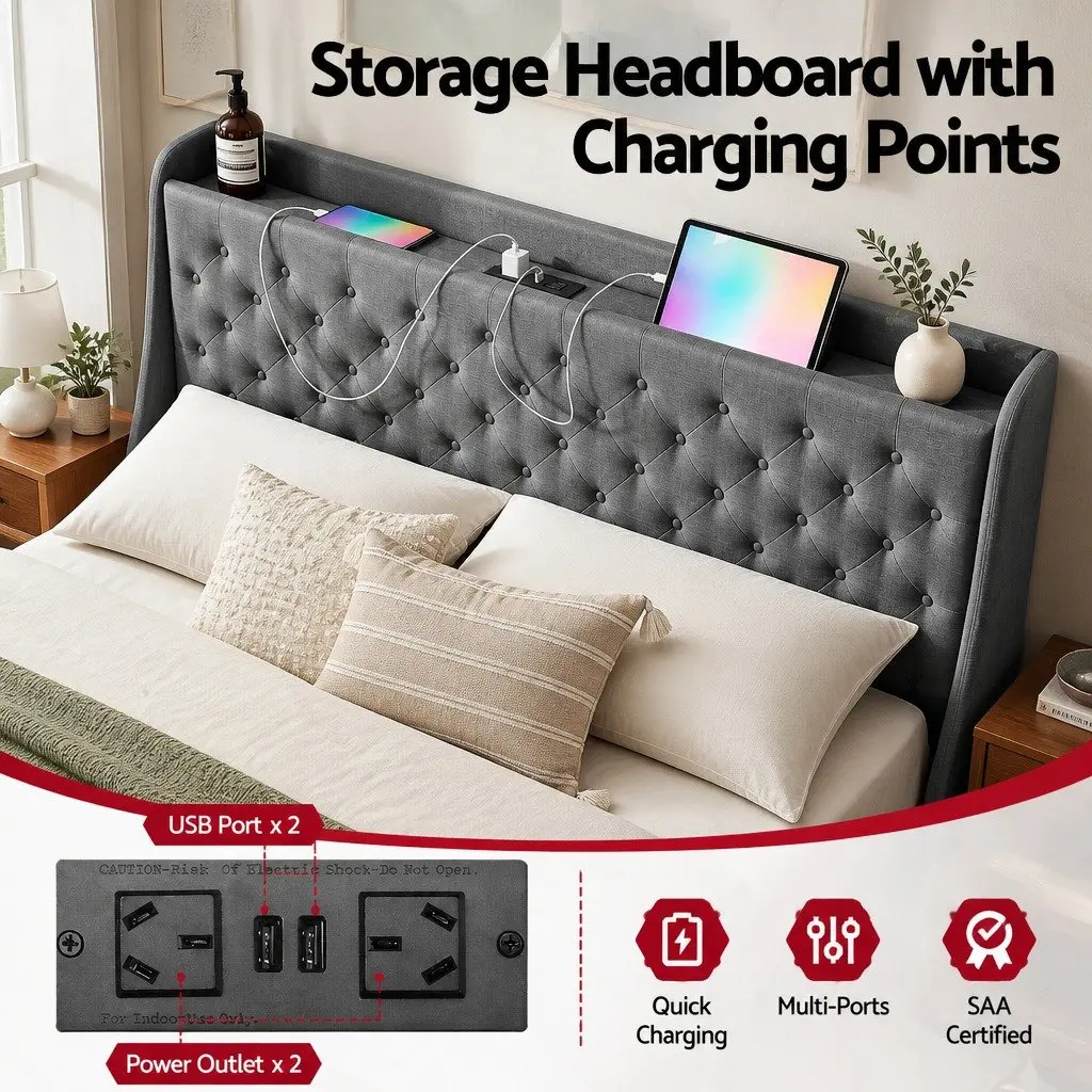 King Bed Frame with Storage and Style