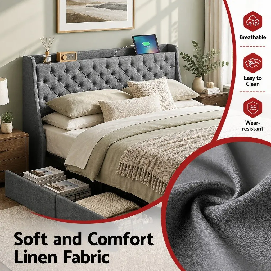 King Bed Frame with Storage and Style