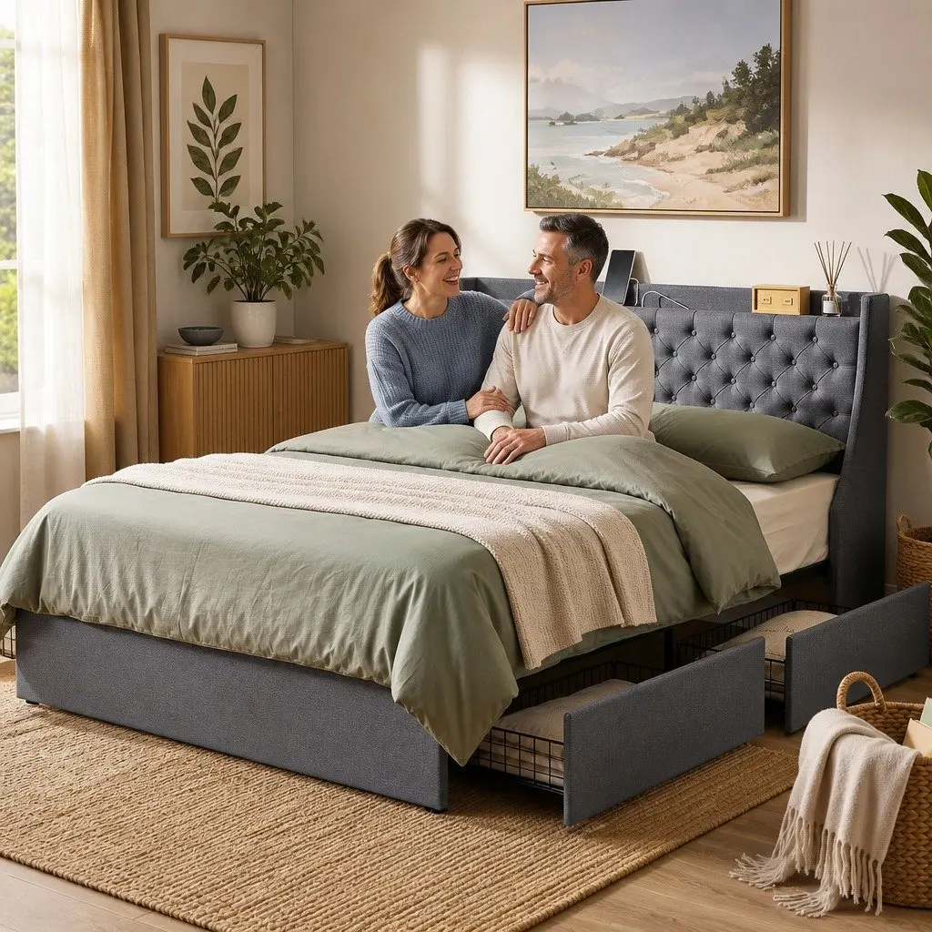 King Bed Frame with Storage and Style
