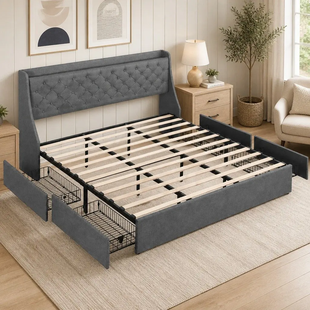 King Bed Frame with Storage and Style