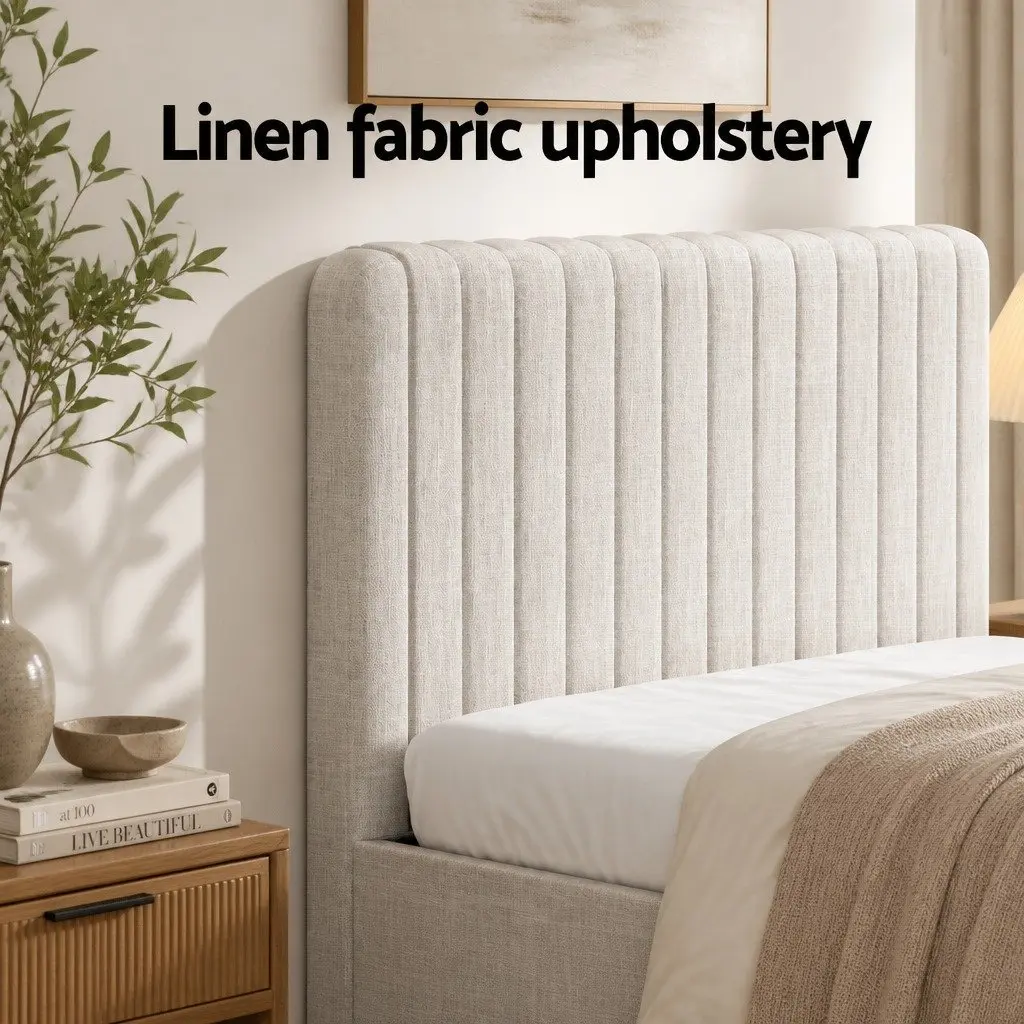 King Bed Frame with Mattress Set Upholstered Platform Base Hybrid Pocket Coil Medium Firm