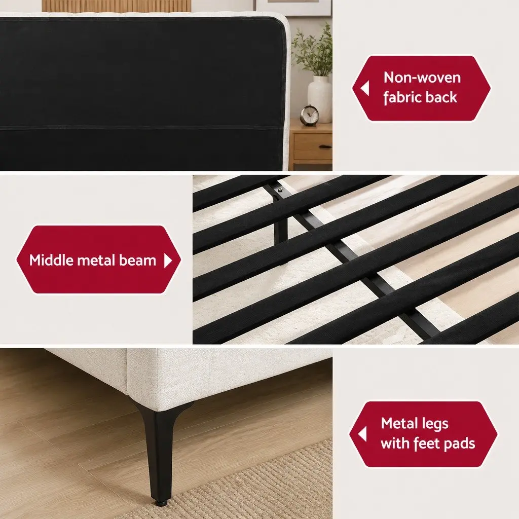 King Bed Frame with Mattress Set Upholstered Platform Base Hybrid Pocket Coil Medium Firm