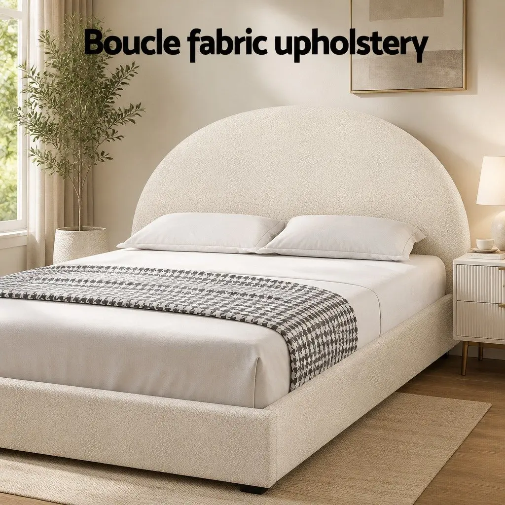 Queen Gas Lift Storage Bed Frame Boucle Upholstered with Bedside Table