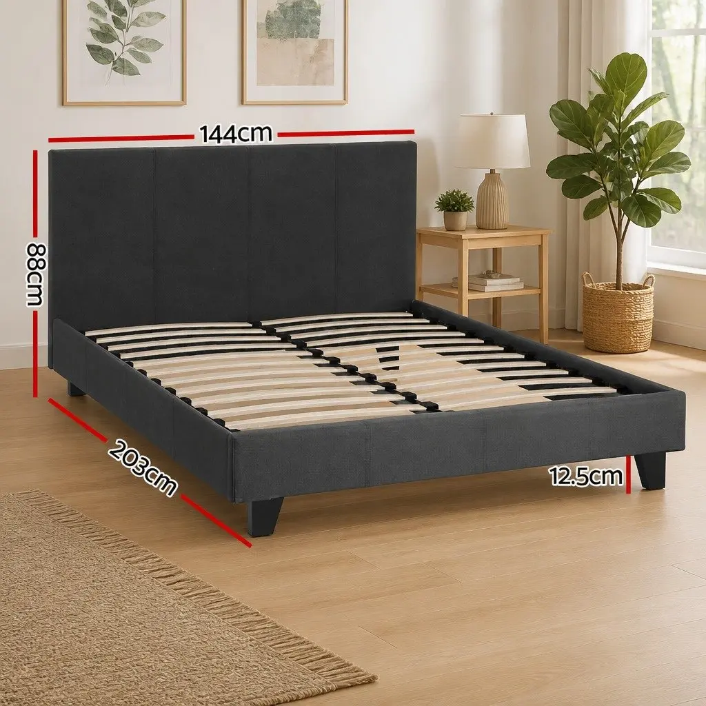 Double Bed Frame Upholstered with Hybrid Pocket Coil Mattress 190x138cm